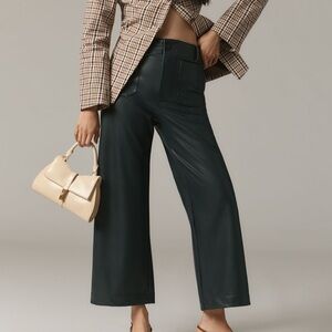 Anthropologie Navy Faux Leather Wide-Leg Pants